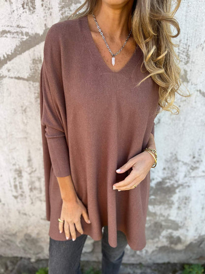 Damen Pullover Lockerer Passform V-Ausschnitt