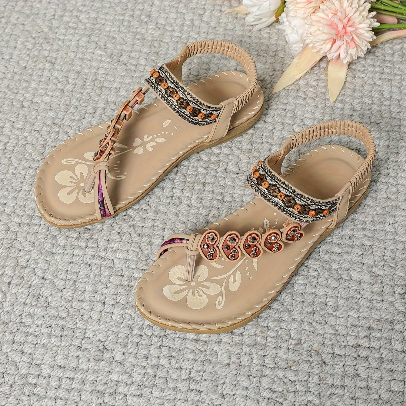 Damen Flache Freizeitschuhe Blumenmuster Riemen Sommer Schuhe