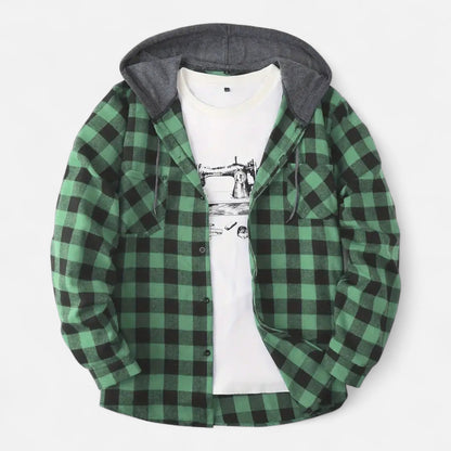 Jadon Herren Karo-Hoodie Knopfleiste Kordelzug