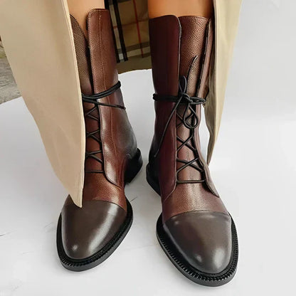 Damen Lederstiefeletten Schnürverschluss Kappenzehen Niedriger
