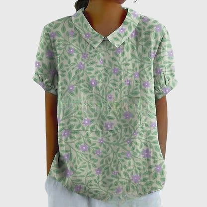 Damen Bluse Kurzarm Blumenmuster