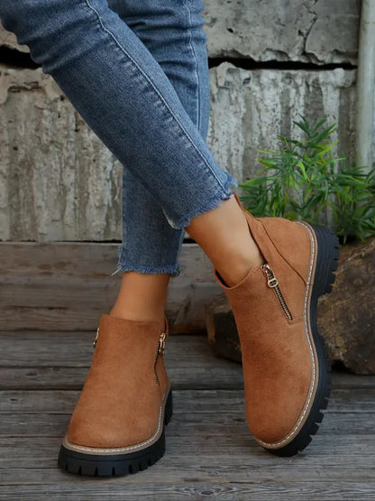 Damen Stiefeletten Reißverschluss Robuste Sohle