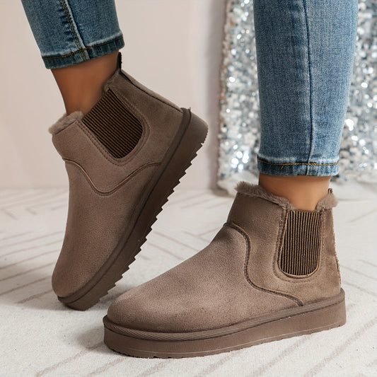 Damen Winterstiefel Slip-On Elastisch Warm Innenfutter Schwarz - Eveloria