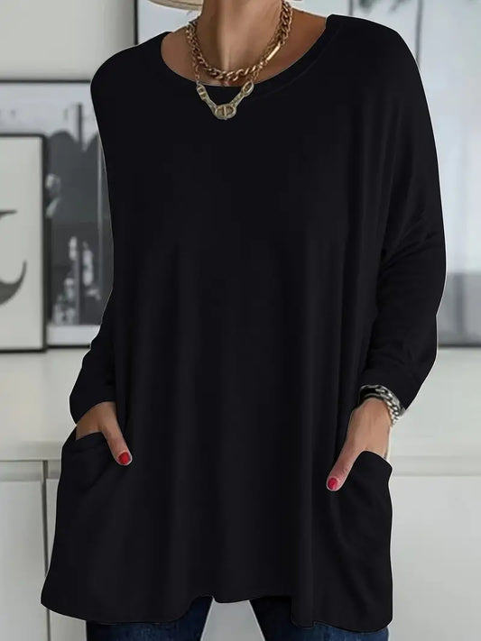 Damen Lockeres Langarmshirt Baumwolle Weiß - Eveloria