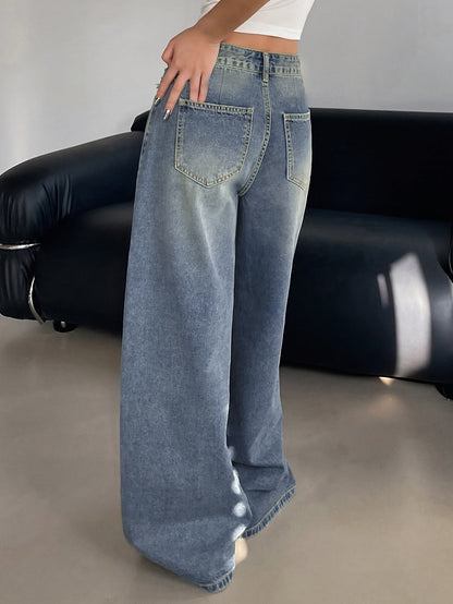 Damen Baggy Jeans High Waist Weit Bein
