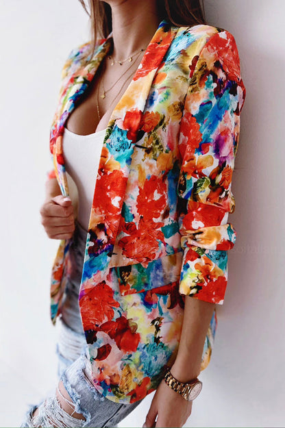 Damen Freizeitanzug Blazer Florale Revers Elegant Blazer