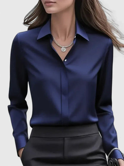 Damen Satin Bluse mit Knopfleiste