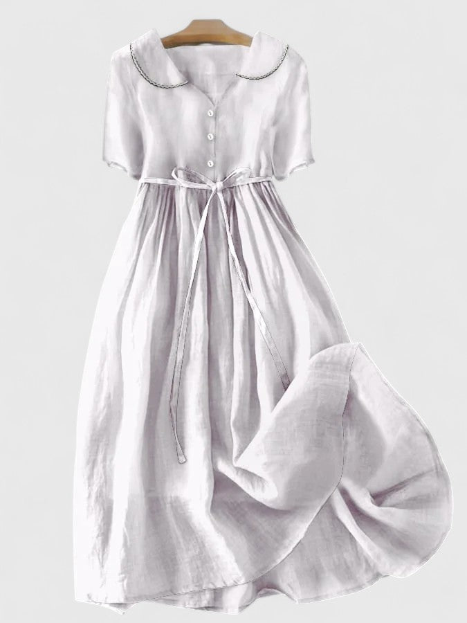Damen Midikleid Kurzärmel Knopfleiste - Eveloria