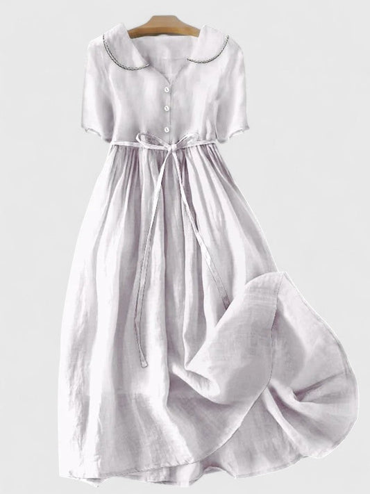 Damen Midikleid Kurzärmel Knopfleiste - Eveloria