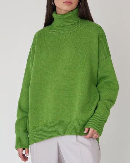 Damen Oversize Pullover Hochhalter Lässig Bequem