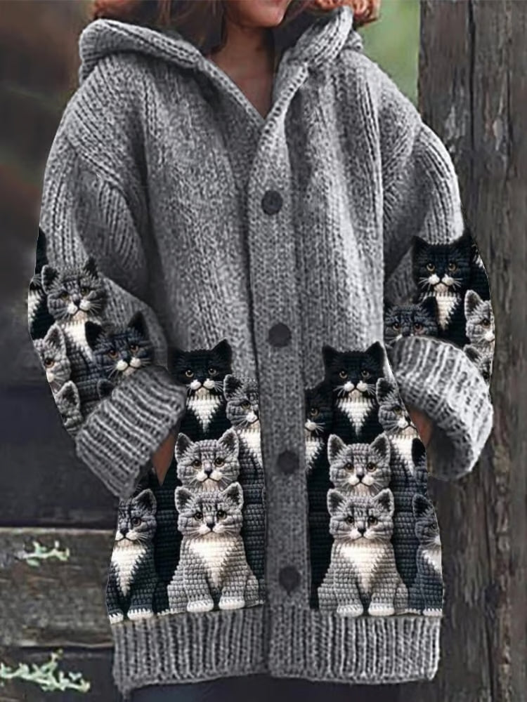 Eveloria Damen Strickjacke Katze Motiv