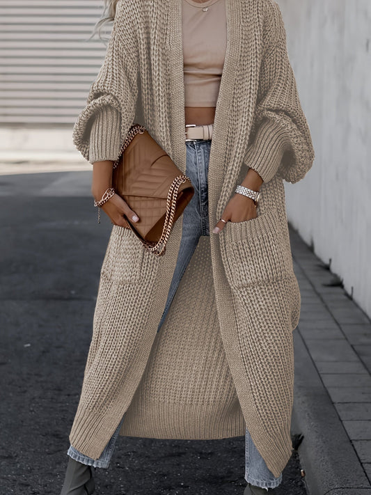 Damen Strickcardigan Wolle Taschen Beige - Eveloria