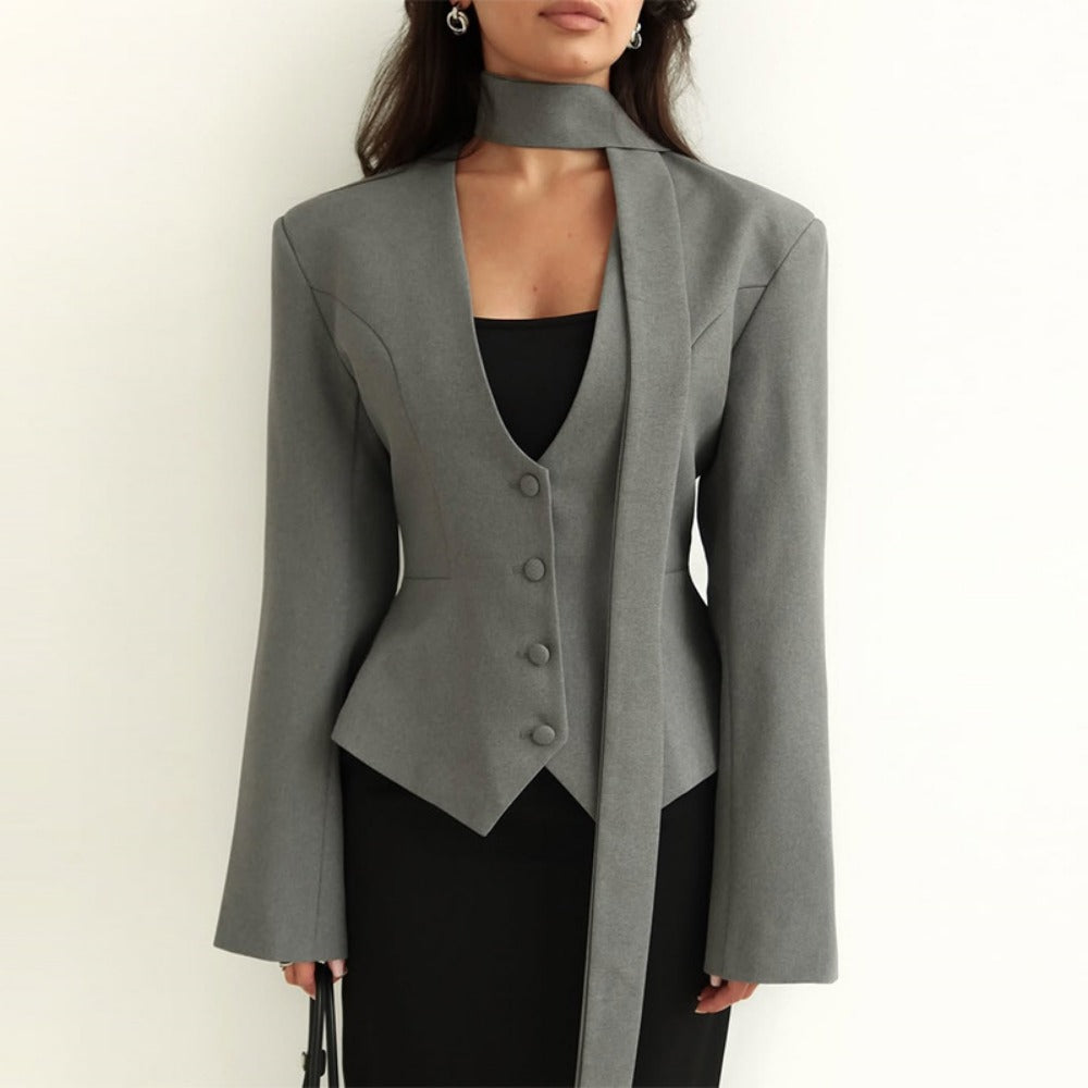 Damen Blazerjacke Langärmlig mit Schal