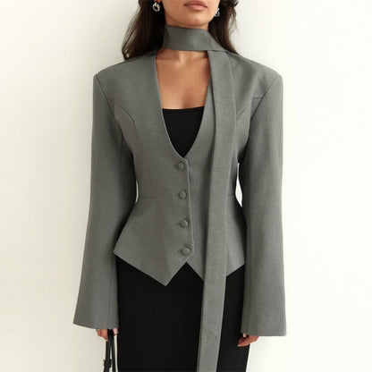 Damen Blazerjacke Langärmlig mit Schal