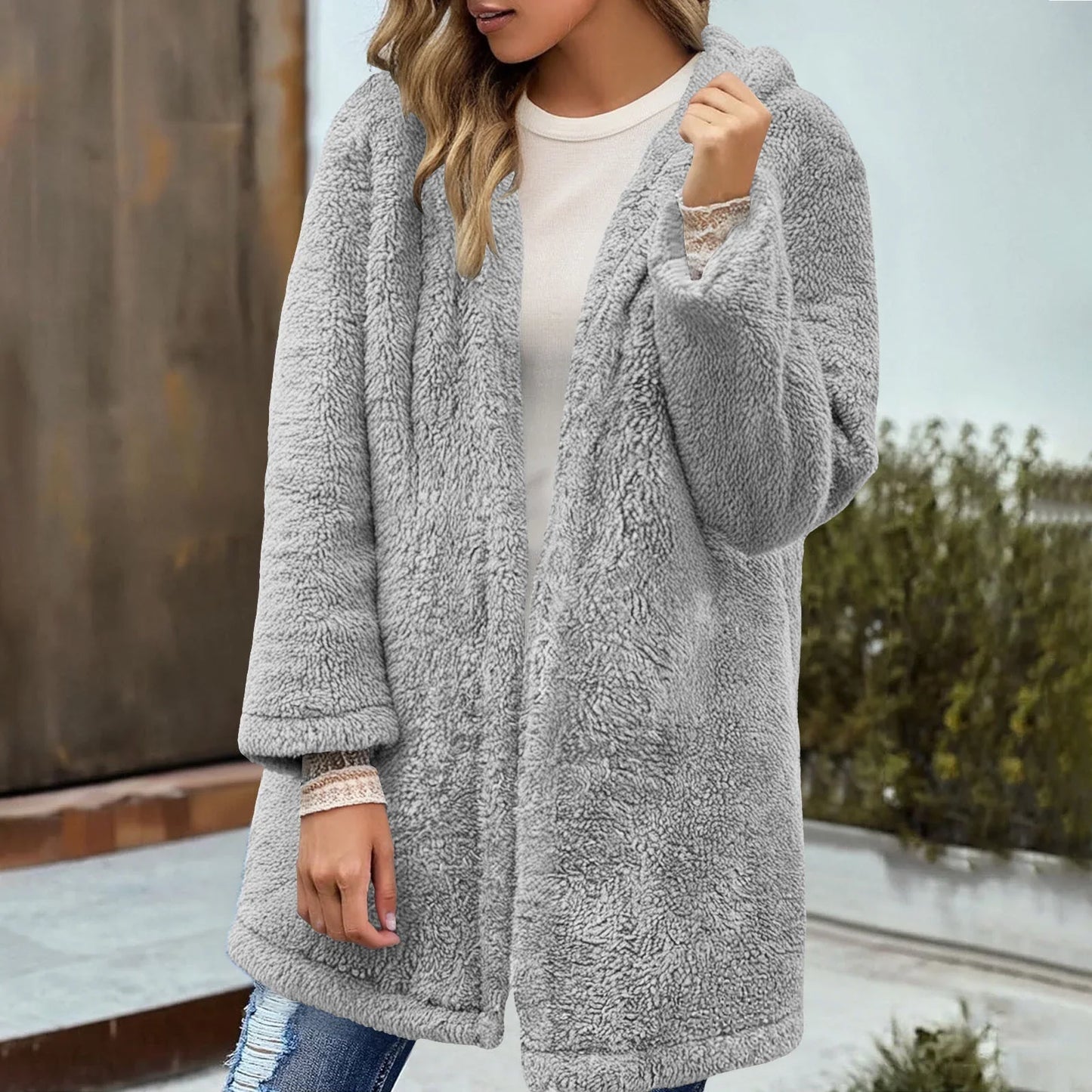 Adina Damen Teddyjacke Kapuze Locker Passform