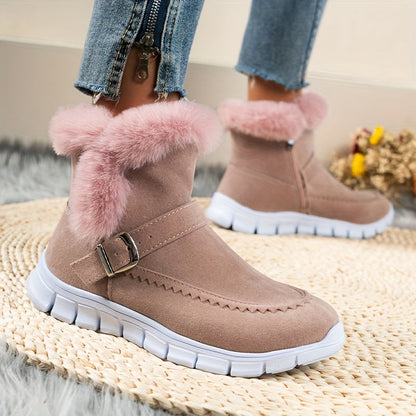 Damen Winterstiefel Warmes Fellfutter Riemendetail