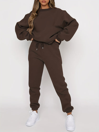 Damen Jogging Set Oversized Sweatshirt und Hochtaillierte Jogger