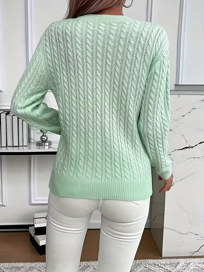 Damen Strickpullover Zopfmuster Winterweiß