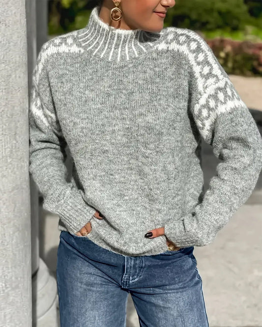 Damen Strickpullover Gemustert Stehkragen Warm - Eveloria