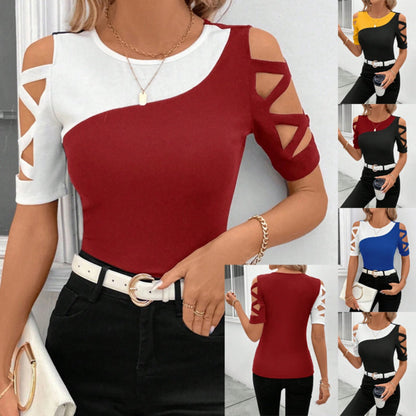 Damen Klassisches T-Shirt Schulterfrei Slim Fit Weiß - Eveloria