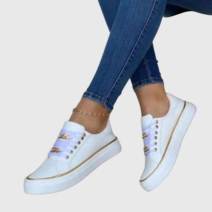 Damen Samt Schnürsneaker Lässig Beige
