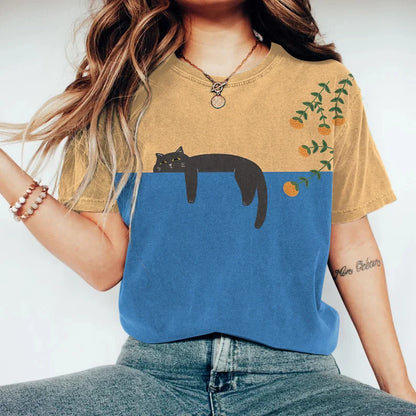 Eveloria Damen T-Shirt Katzen-Motiv Baumwolle