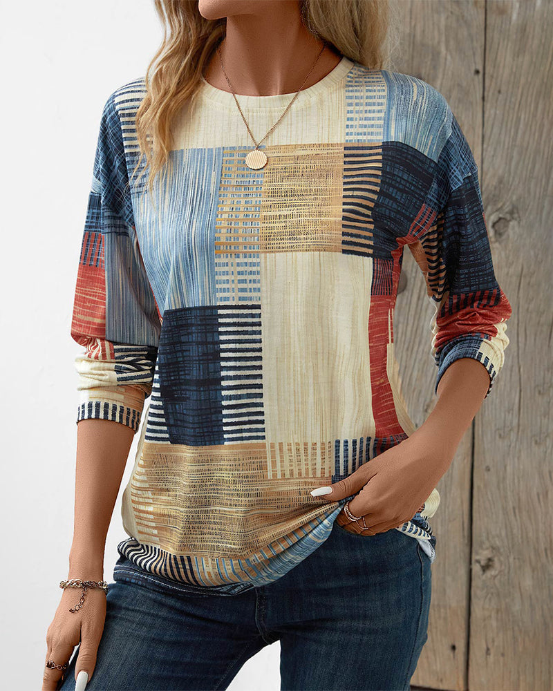 Damen Langarmshirt Farbenfroh Rundhalsausschnitt Multicolor - Eveloria