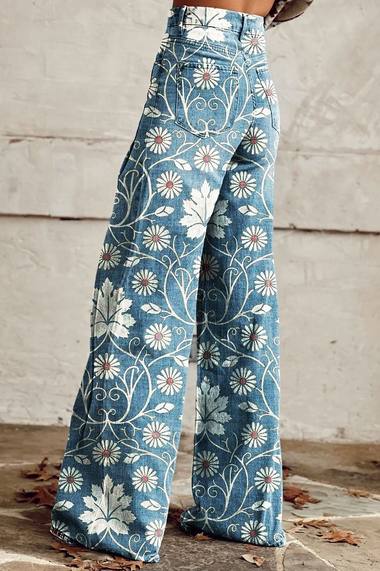 Damenhose Blumenmuster Stilvoll Schwarz - Eveloria