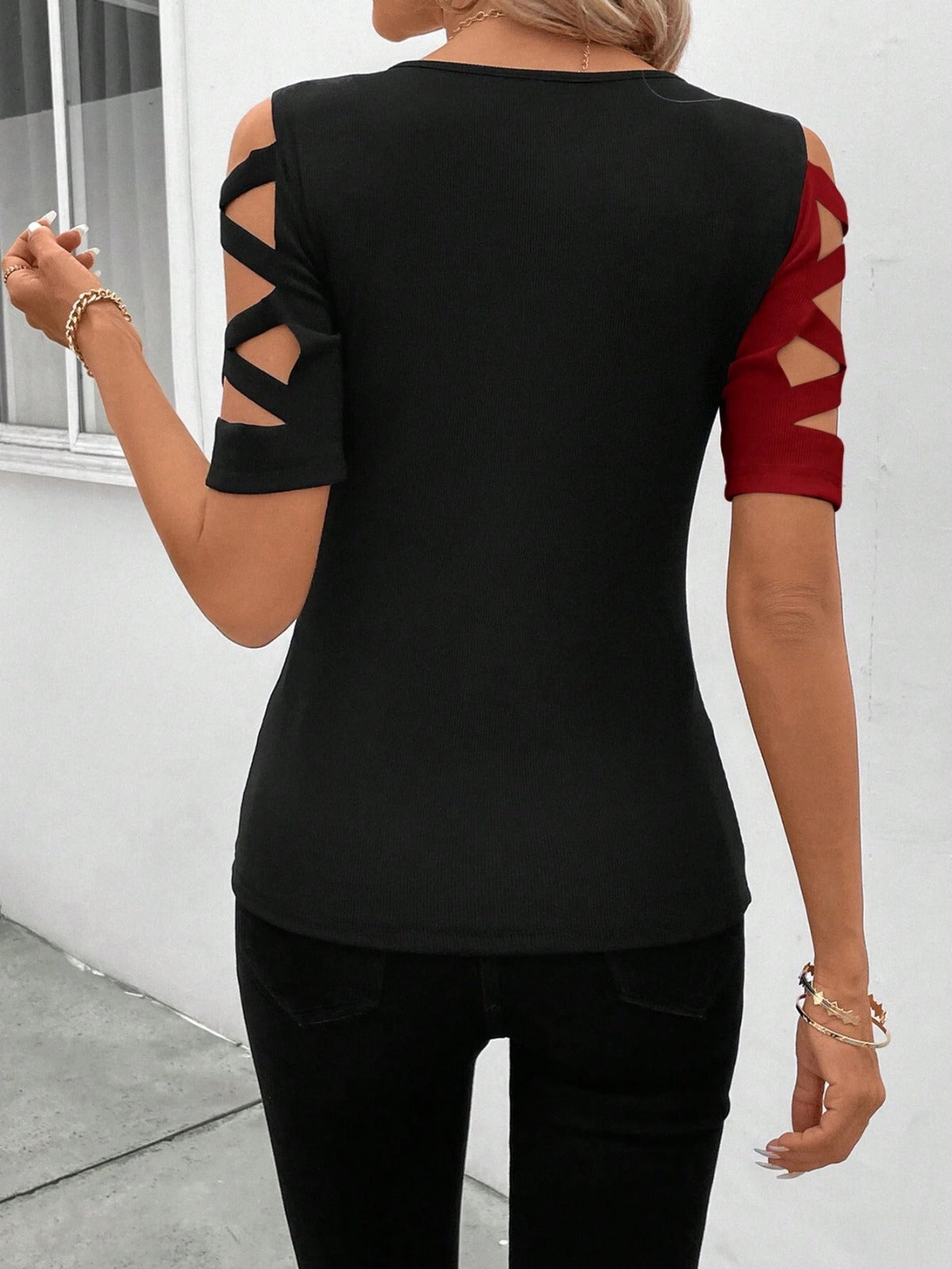 Damen Klassisches T-Shirt Schulterfrei Slim Fit Weiß