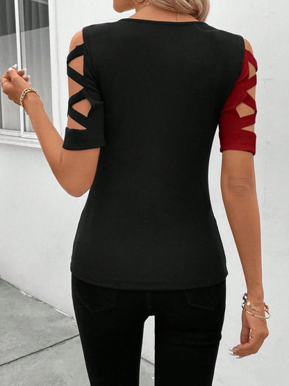 Damen Klassisches T-Shirt Schulterfrei Slim Fit Weiß