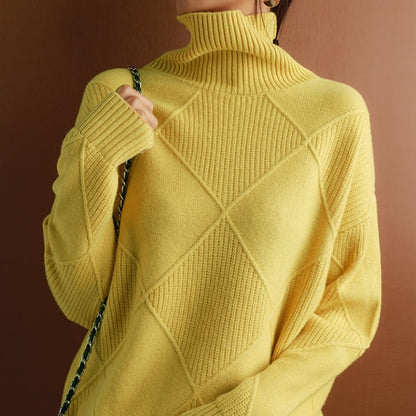 Damen Rollkragenpullover Zopfmuster Gemütlich