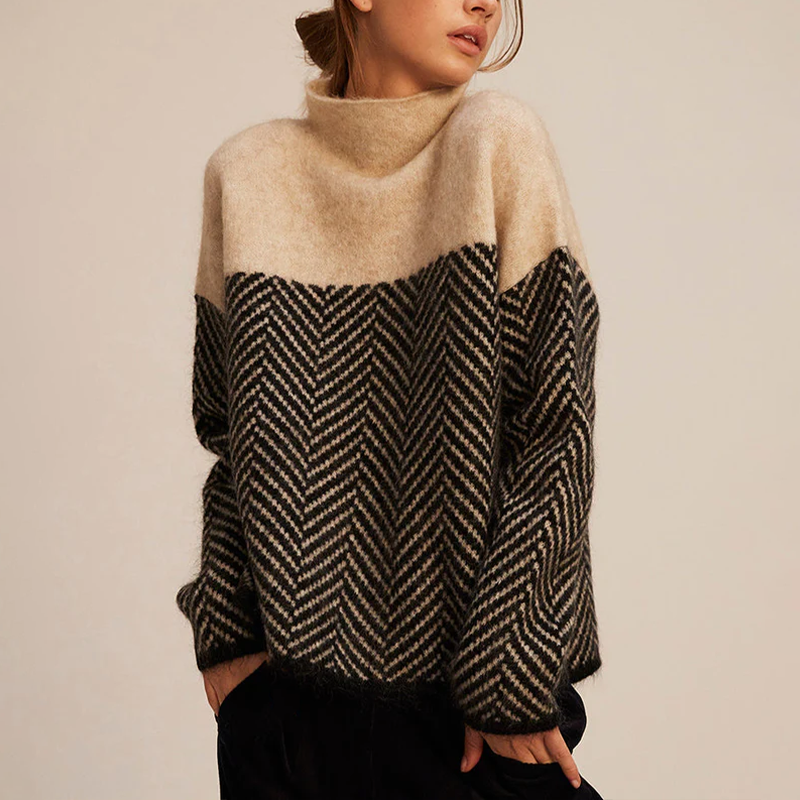 Damen Strickpullover Lockere Passform Hoher Kragen - Eveloria