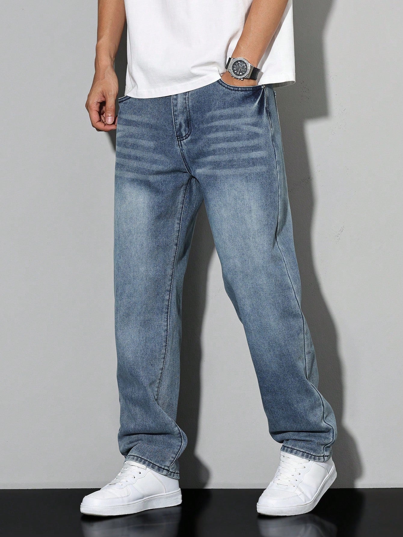 Herren Jeans Gerader Schnitt Komfortabel Schwarz - Eveloria