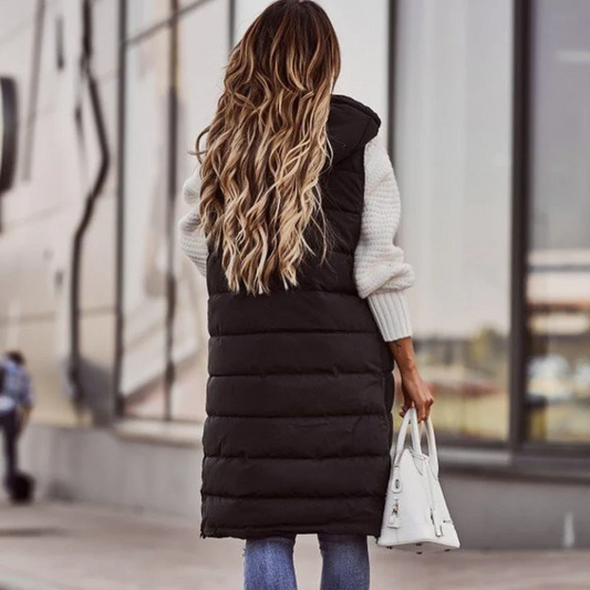 Damen Daunenjacke Leicht Steppjacke Lang Schwarz - Eveloria