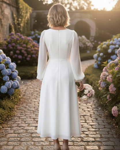 Damen Abendkleid V-Ausschnitt Länge Midi Langärmlig