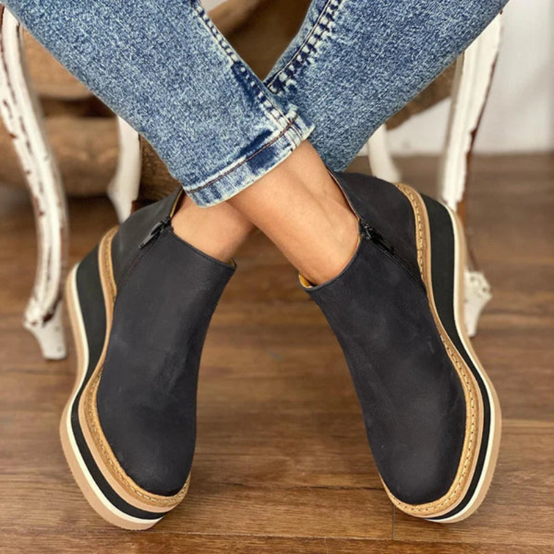Damen Plateau Stiefeletten Schwarz - Eveloria