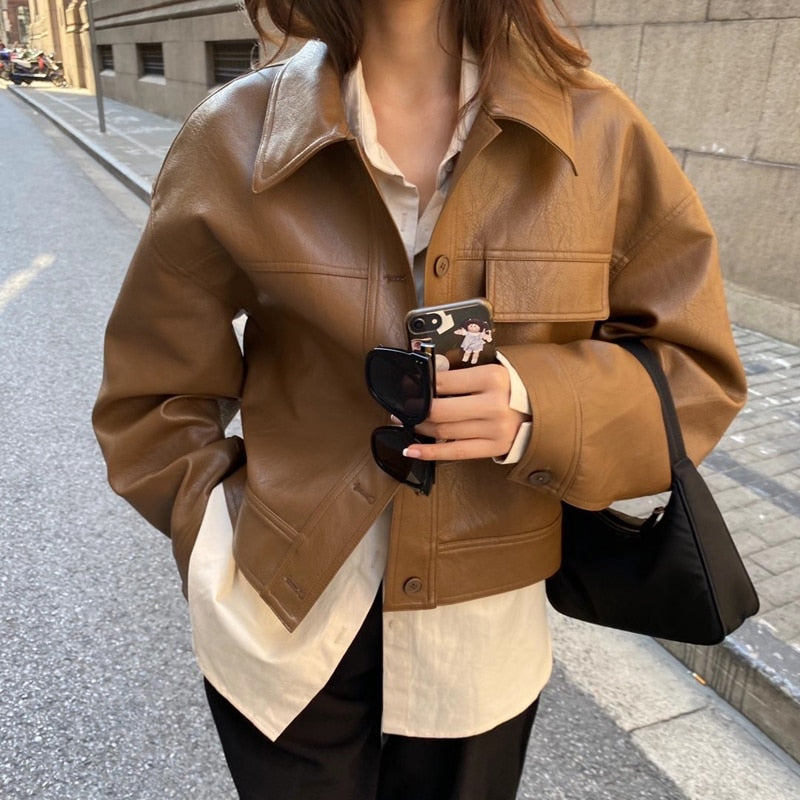 Damen Modische Kurze Jacke Boxy-Passform - Eveloria