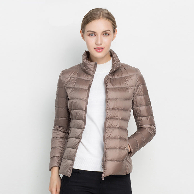Damen Steppmantel Kurz Warm Beige - Eveloria