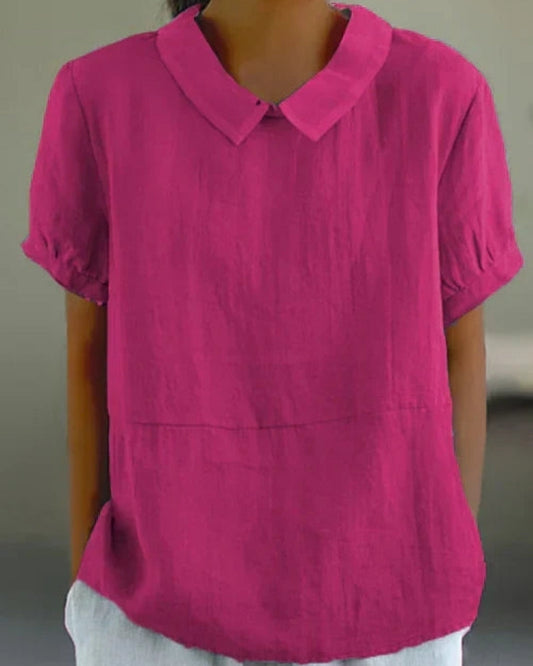 Damen Bluse Klassischer Kragen Kurzarm Zeitlos Weißen - Eveloria