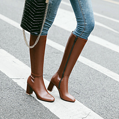Damen Stiefel Klassisch Hoch mit Blockabsatz Schwarz - Eveloria