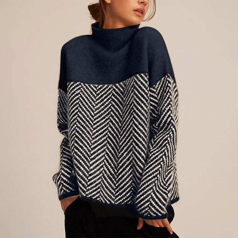 Damen Strickpullover Lockere Passform Hoher Kragen