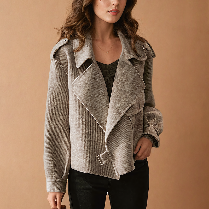 Eveloria Damen Wolljacke Klassisch Mit Klappe