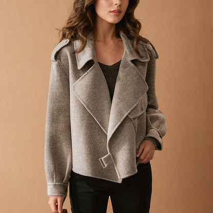 Eveloria Damen Wolljacke Klassisch Mit Klappe