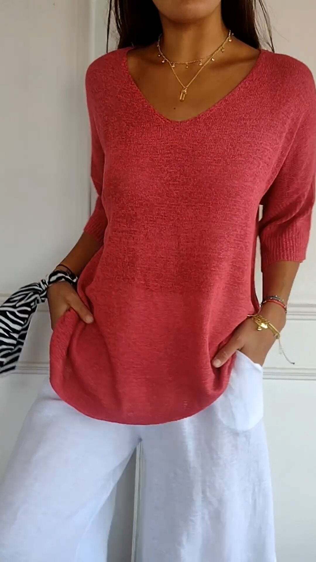Eveloria Damen Pullover V-Ausschnitt Gestrickt