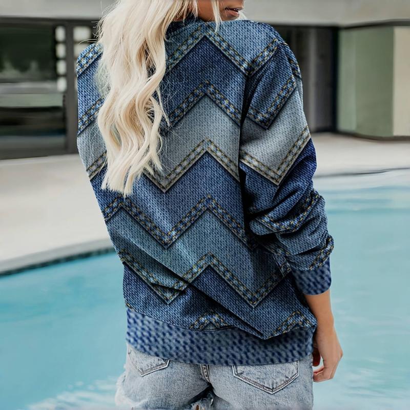 Damen Pullover Zickzack Geo-Print Rundhalsausschnitt
