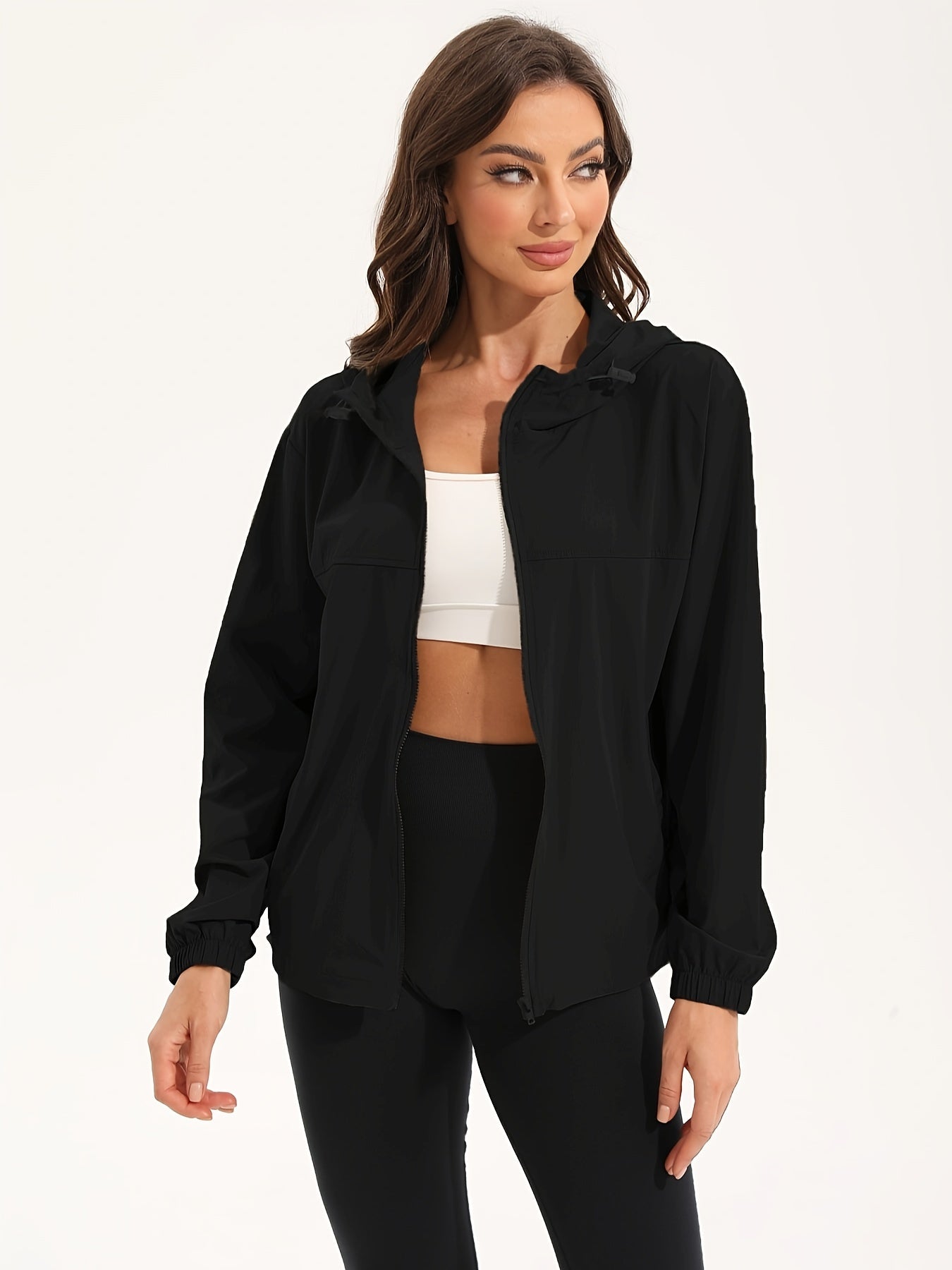 Damen Sportjacke Wasserdicht Kapuze Schwarz - Norvielle