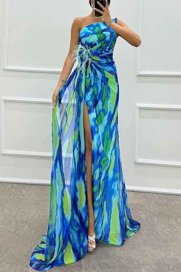 Damen Abendkleid Schulterfrei Maxilänge Hochschlitz - Eveloria
