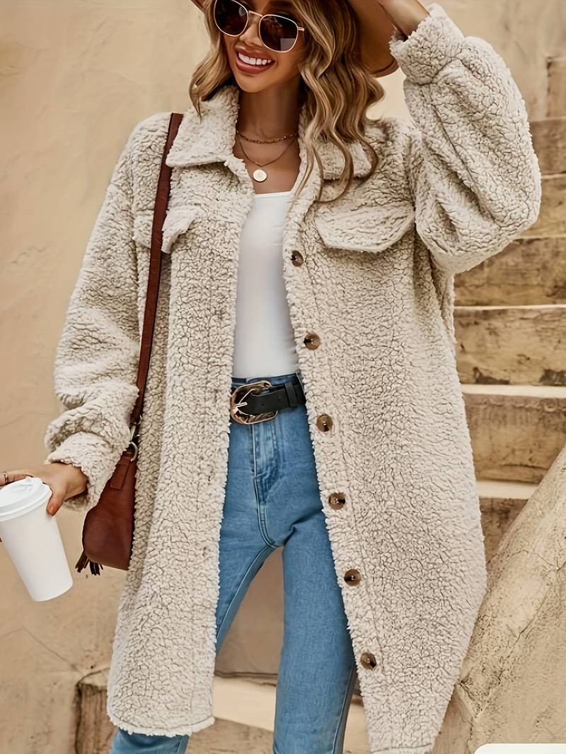Eveloria Damen Einfarbiger Teddymantel