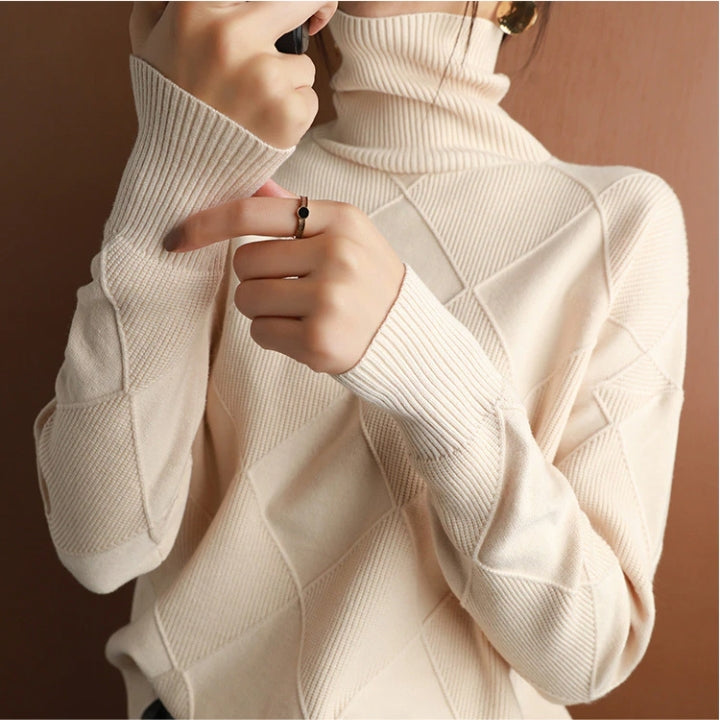 Damen Rollkragenpullover Zopfmuster Gemütlich