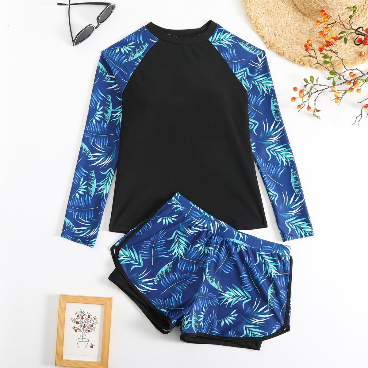 Damen Tankini Badeanzug Langarm Doppelhose